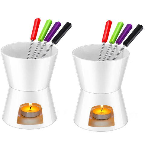 Mudder tazas fondue cerámica, dos piezas, para derretir chocolate y queso en casa.