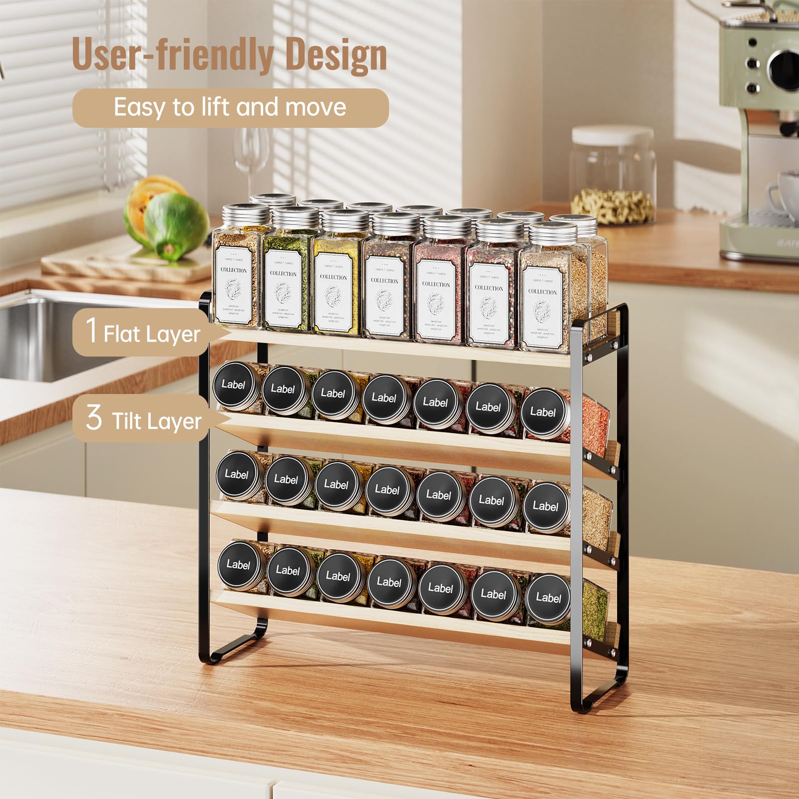 MUDEELA estante para especias con detalle metal, marco resistente para la cocina.