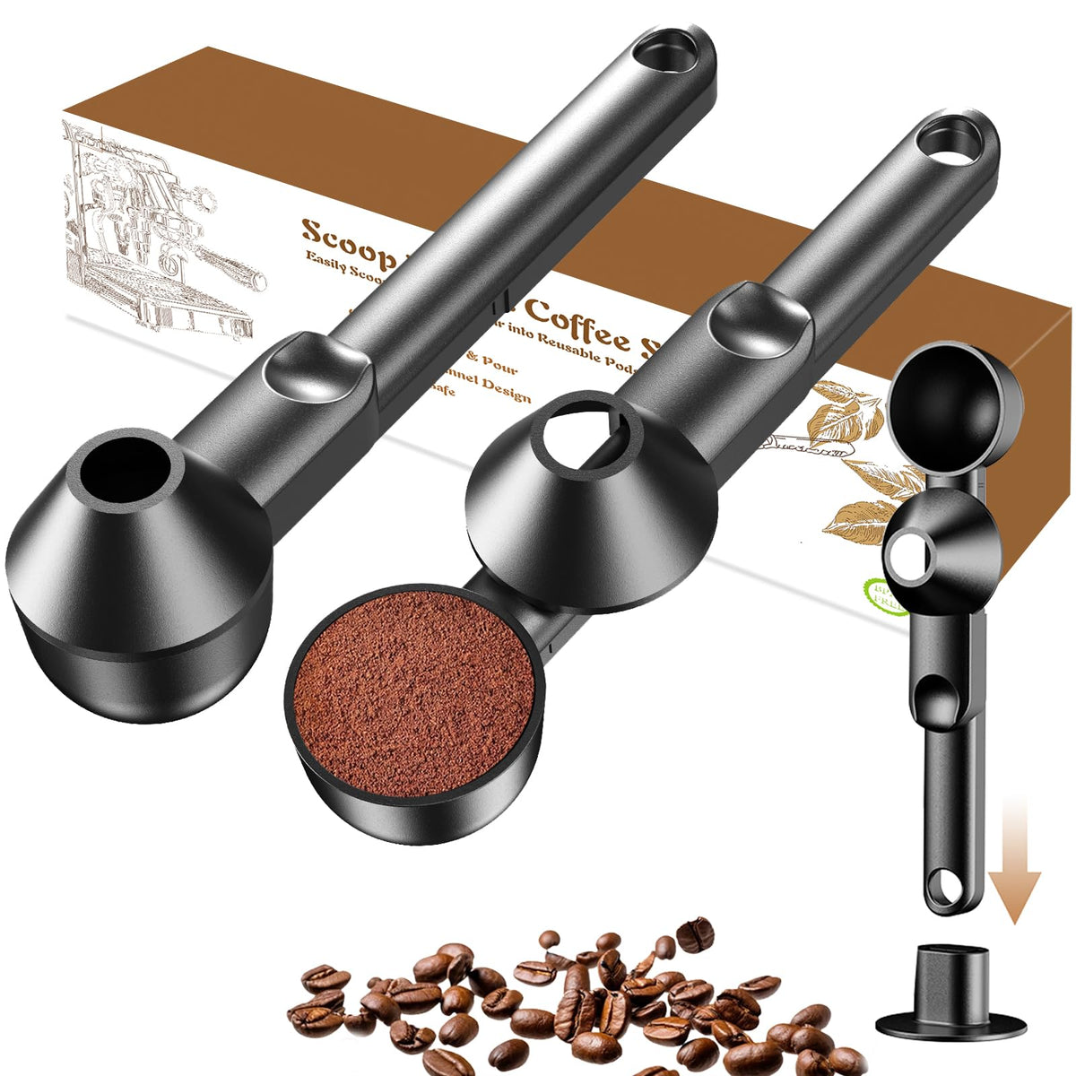 Mudygelay cuchara medidora con embudo para café, vertido preciso sin derrames.
