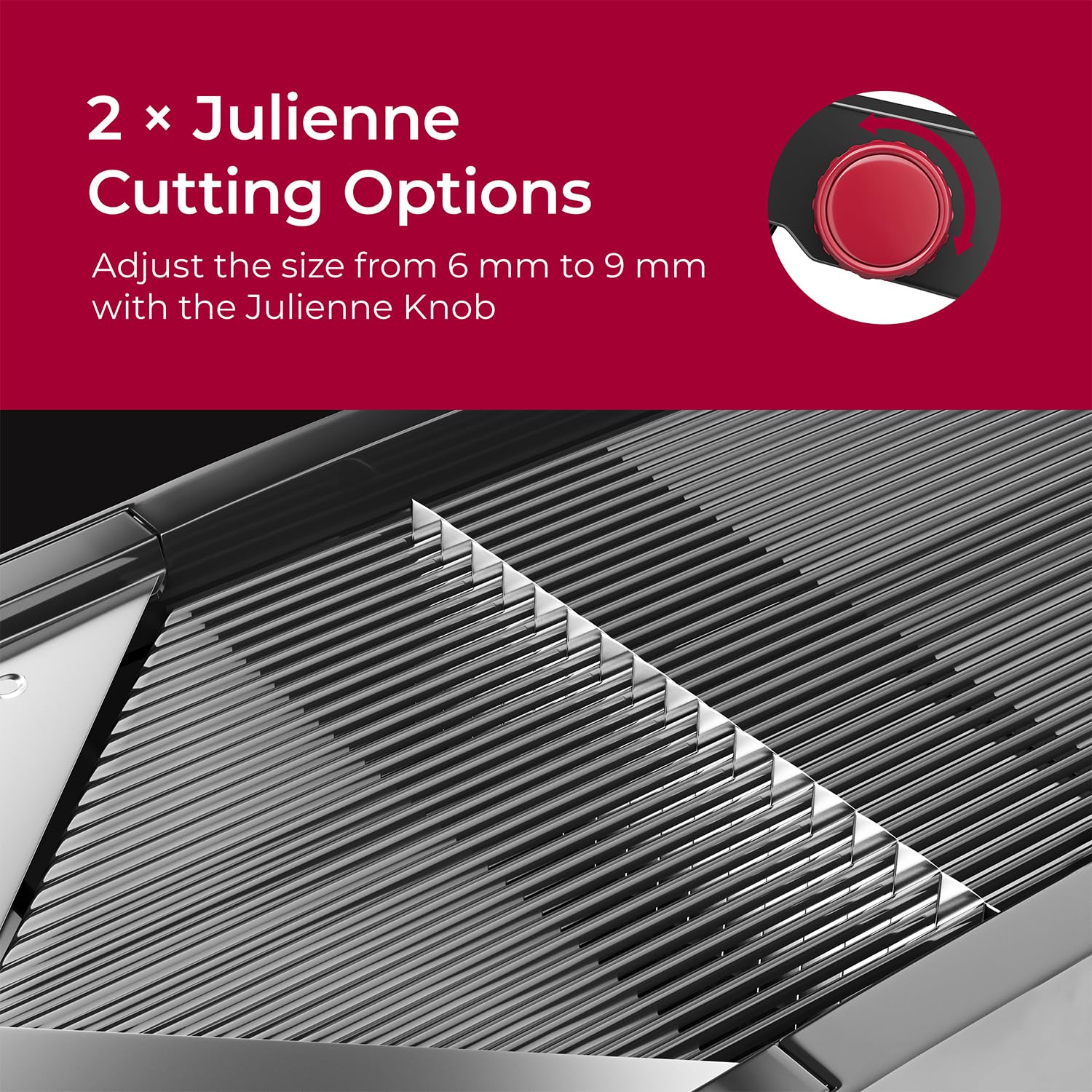 Mueller Austria Mandolina, julienne de 6–9 mm para tiras uniformes.