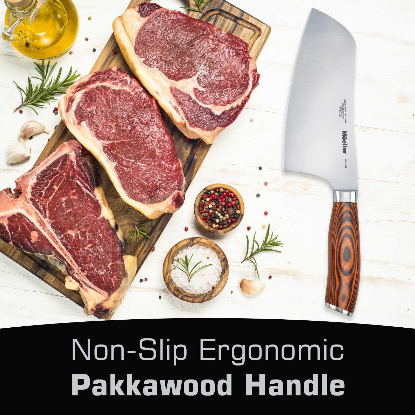 Mueller cuchillo hacha chino de 7 pulgadas, diseño robusto para cocinas domésticas.