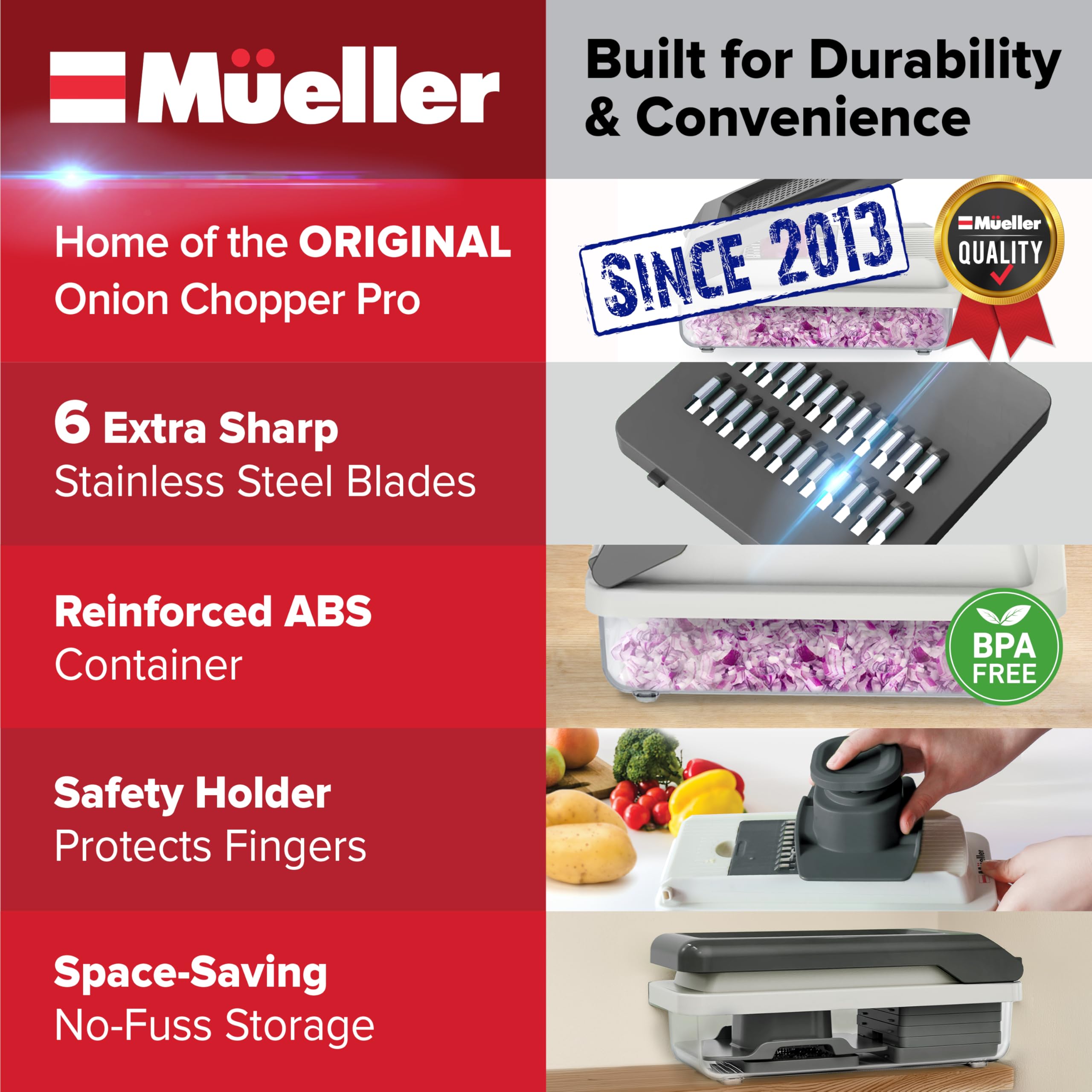 Mueller hojas acero inoxidable intercambiables listas para cortar y rallar.
