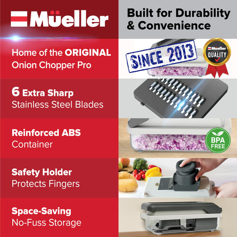 Mueller hojas acero inoxidable intercambiables listas para cortar y rallar.