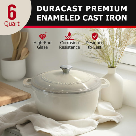 Mueller Home detalle-esmalte-blanco: superficie lisa para cocinar con utensilios suaves.