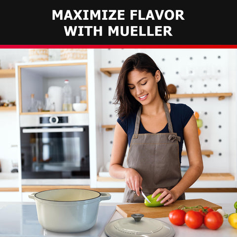 Mueller Home limpieza-facil-cazuela-enamelada: lavado suave para conservar el esmalte con el tiempo.