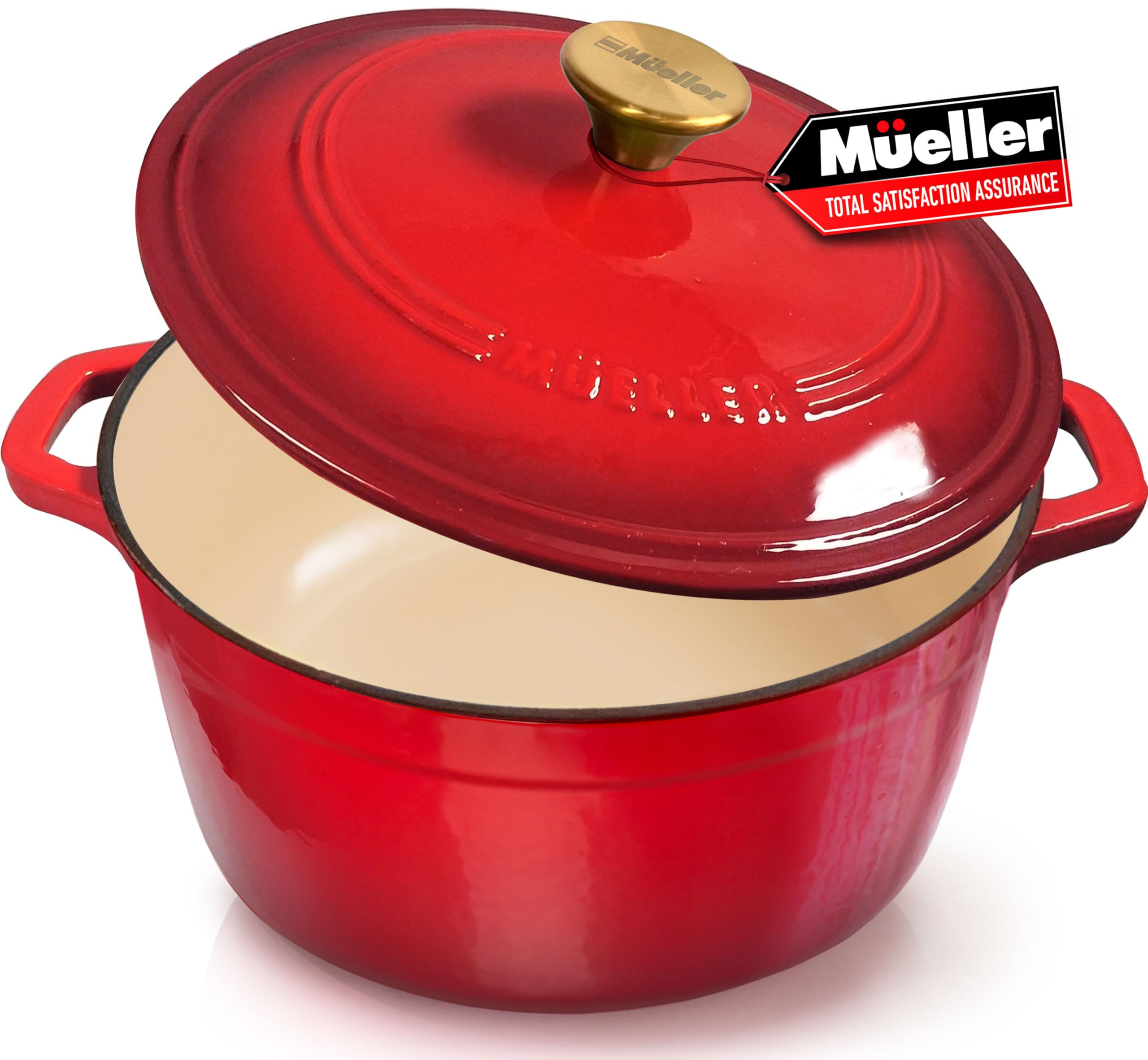 Mueller Home Olla 6qt esmaltada roja para cocinar a fuego lento