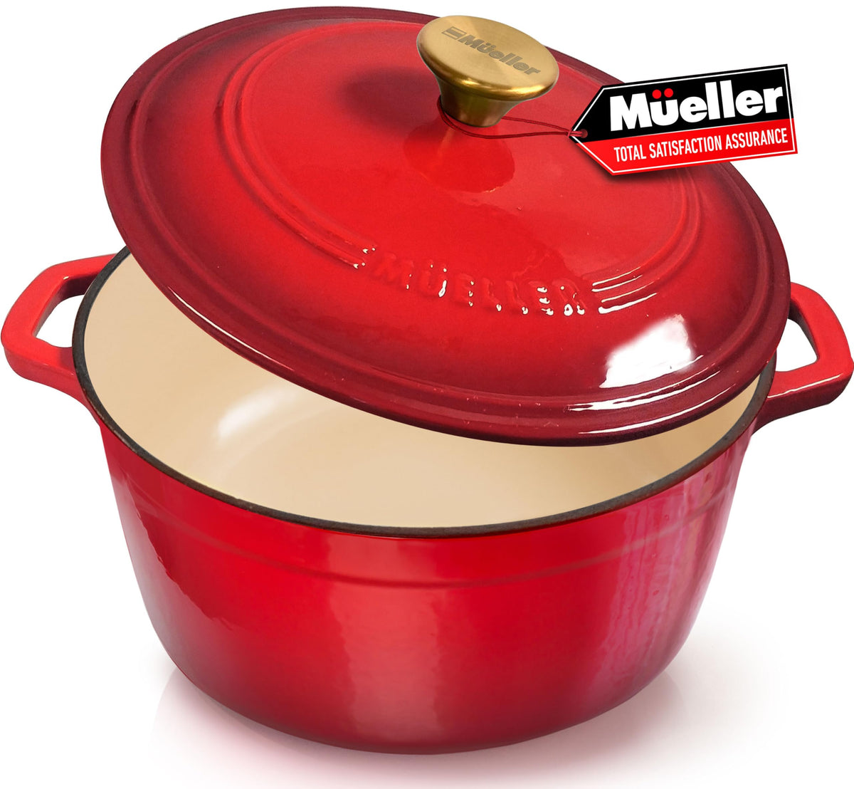 Mueller Home Olla 6qt esmaltada roja para cocinar a fuego lento