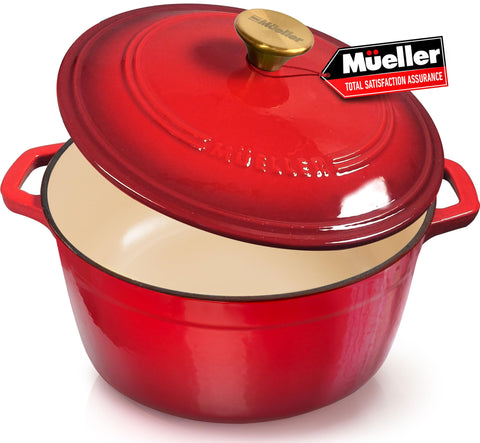 Mueller Home Olla 6qt esmaltada roja para cocinar a fuego lento