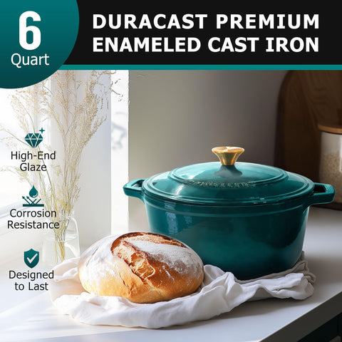 Mueller Home Olla Dura-Cast 6Qt, cuerpo esmaltado brillante para calentamiento uniforme