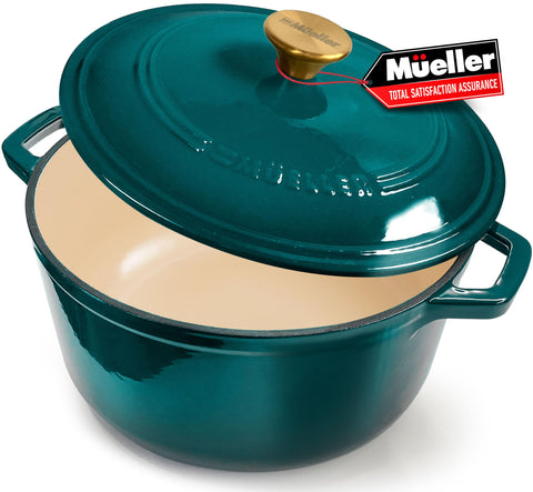 Mueller Home Olla Dura-Cast 6Qt con tapa esmeralda para guisos y horneados