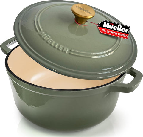 Olla Mueller Home 4,5 qt verde tomillo, vista frontal para cocinar