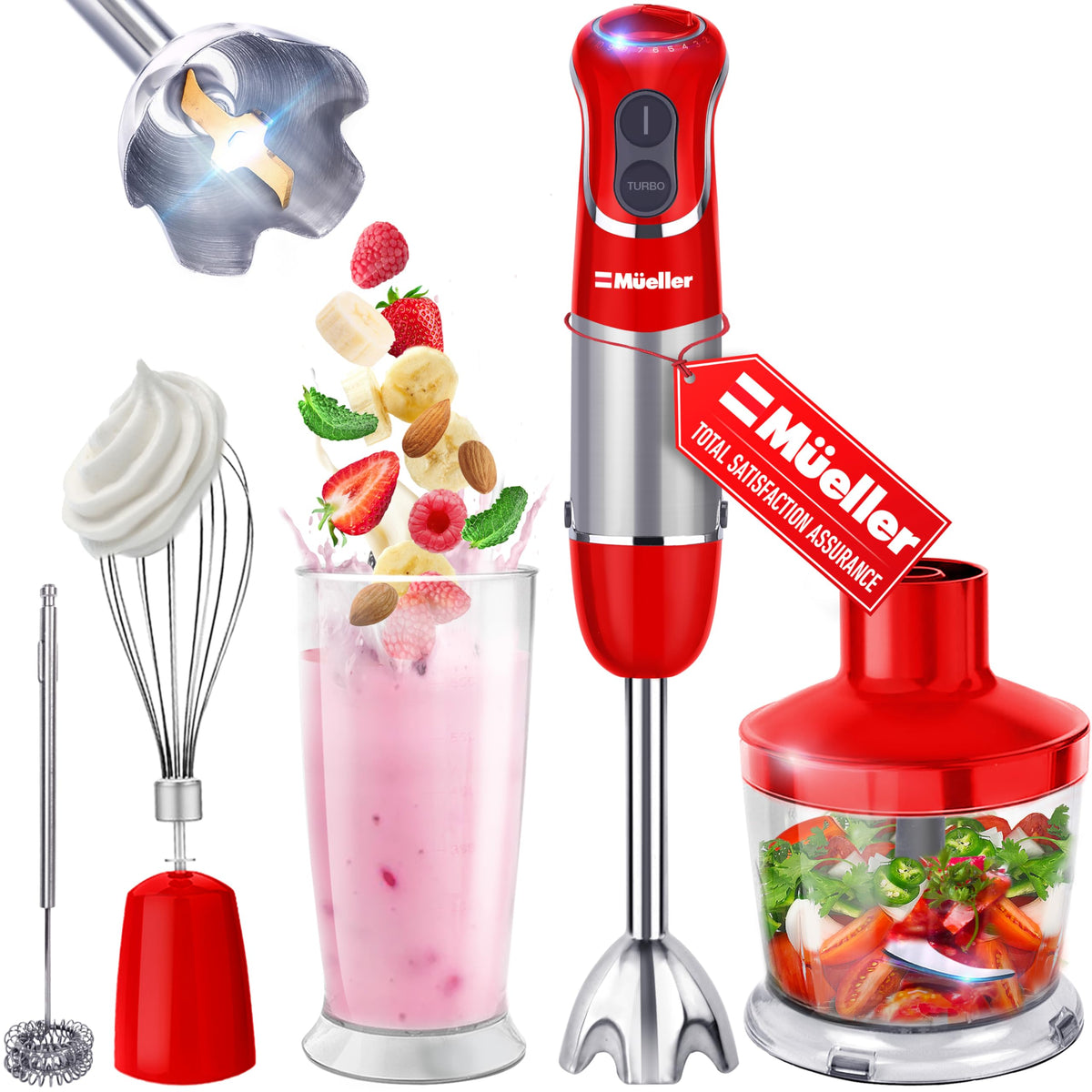 Mueller Multistick 800W batidora de inmersión con motor de cobre para resultados consistentes.