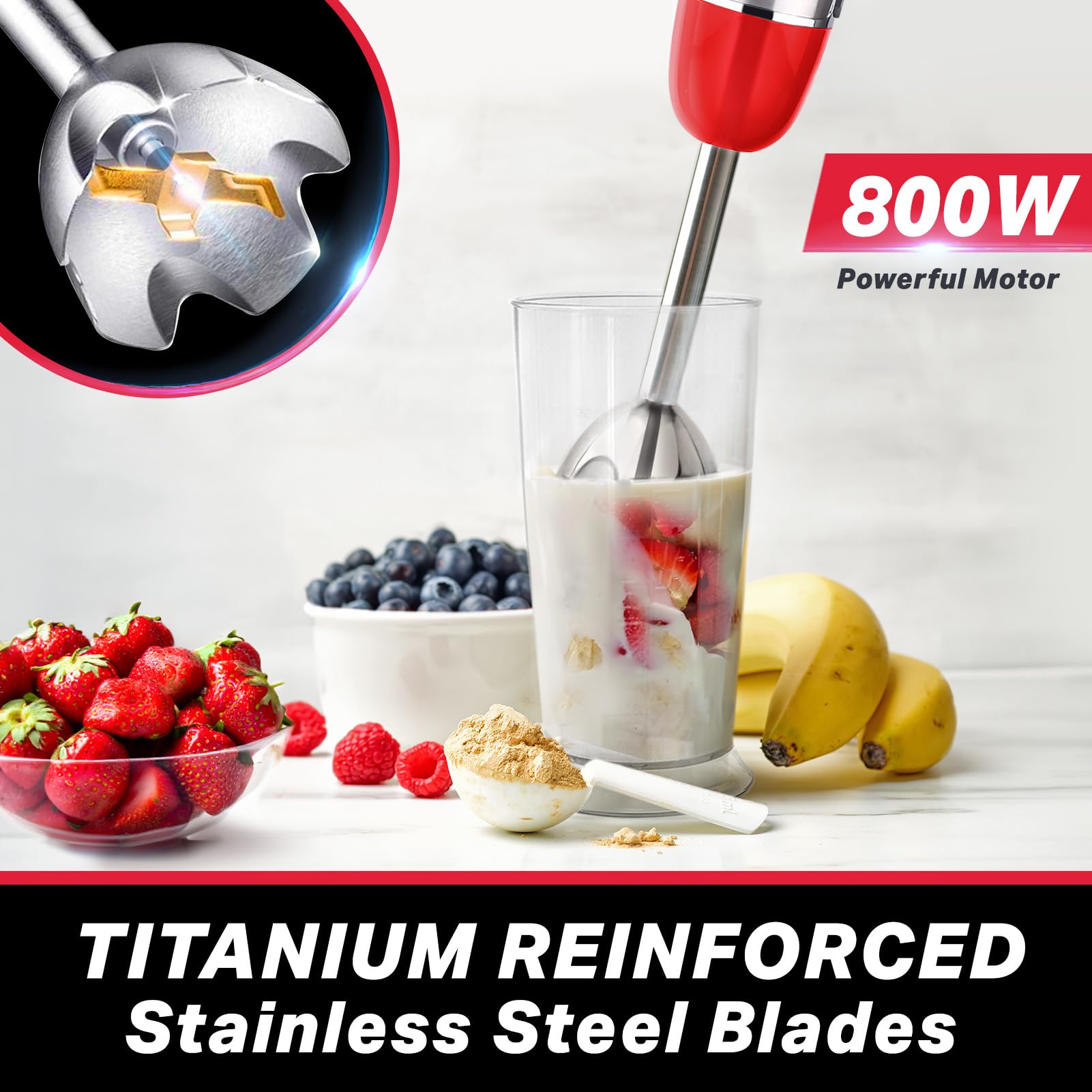Mueller Multistick 800W cuchillas de titanio para texturas suaves.