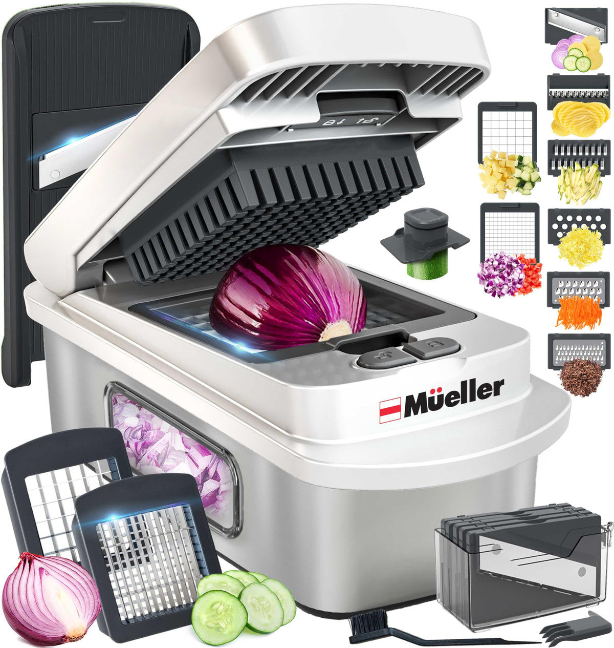 Mueller Pro-Series 10-in-1 cortador de verduras principal para cortes rápidos y uniformes