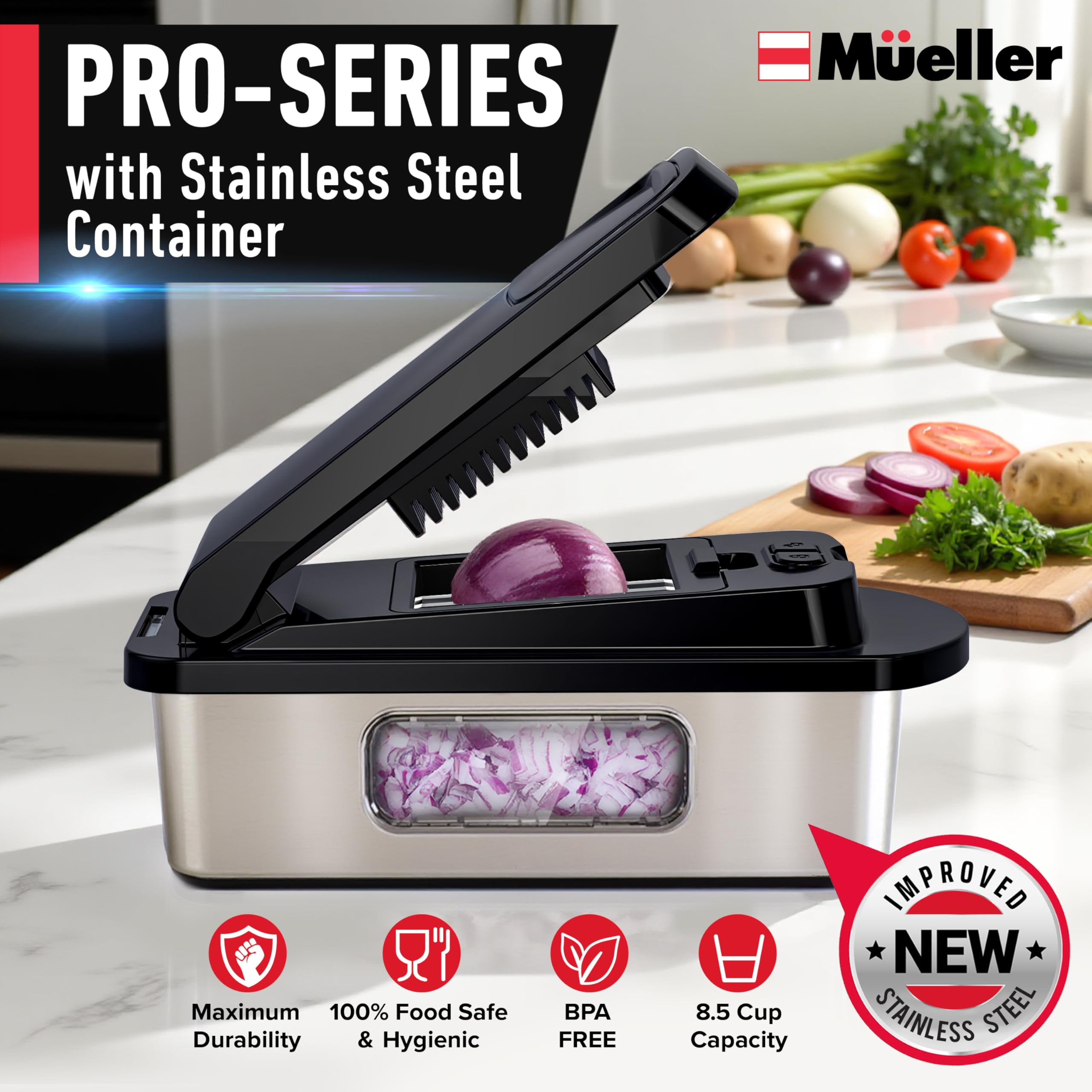 Mueller Pro-Series conjunto de cuchillas 8 en 1 para rebanar y picar.