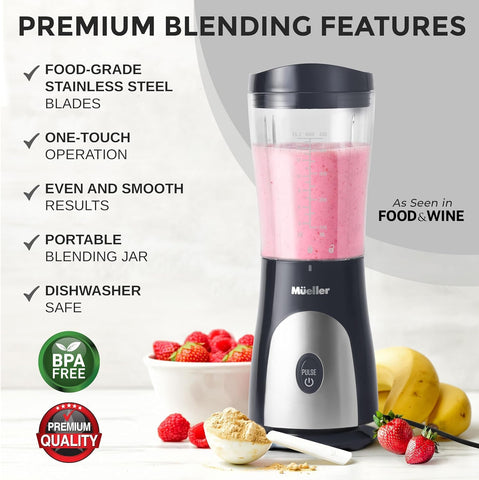 Mueller Smoothie Blender con tapa de viaje para bebidas sin derrames.
