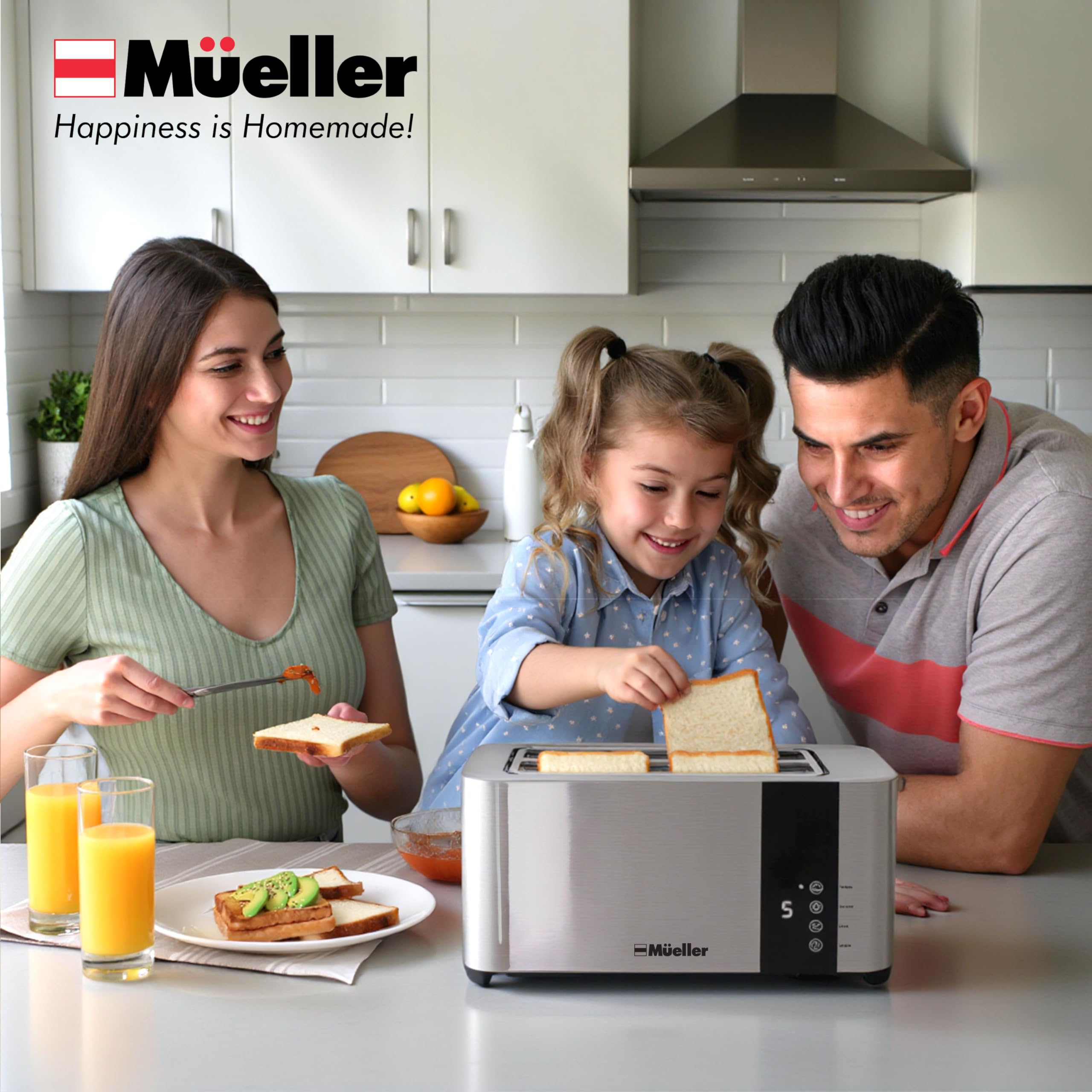 Mueller tostadora con pantalla LED para elegir entre 6 niveles de tostado.