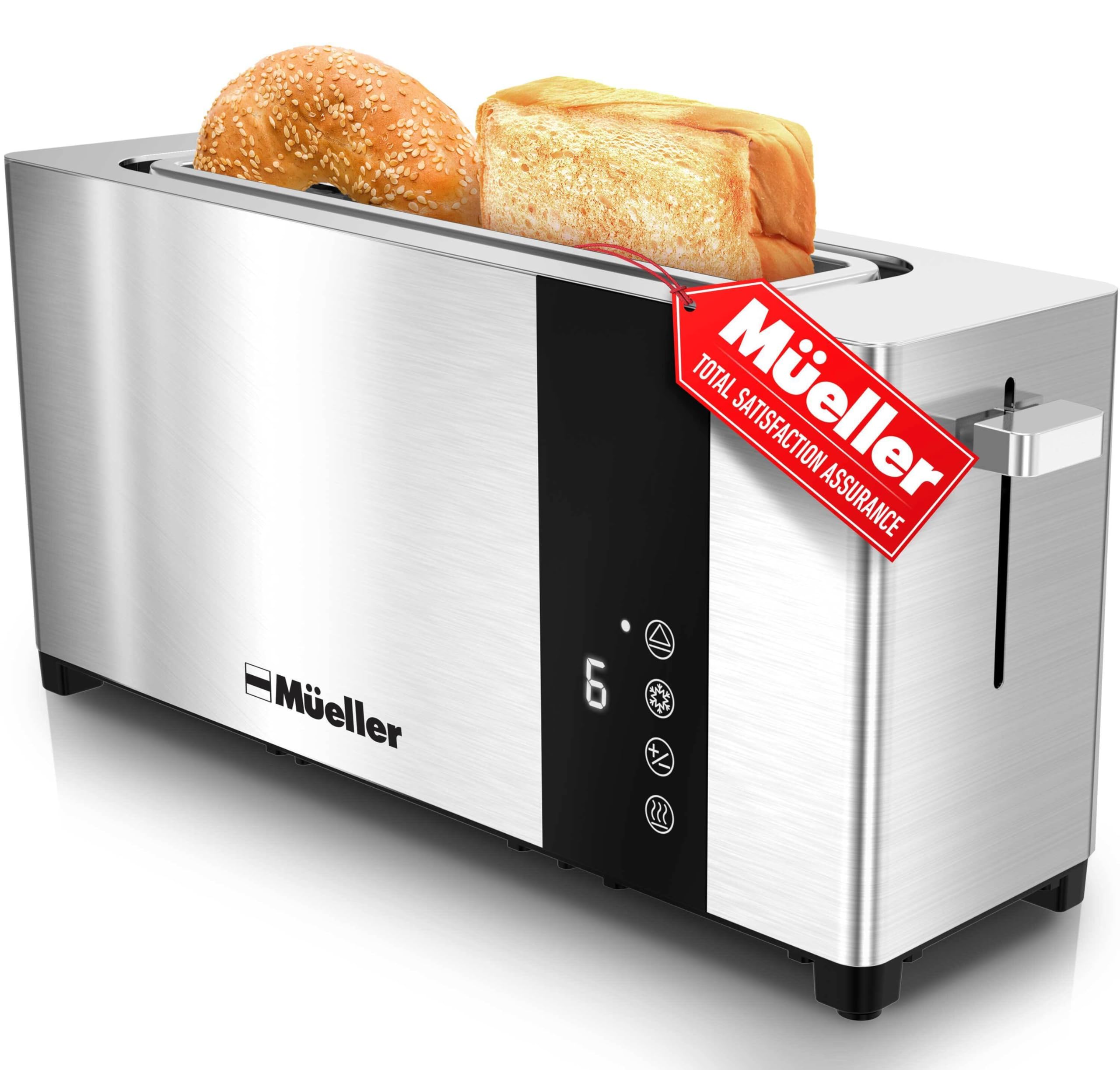 Mueller UltraToast tostadora 2 rebanadas en acero inoxidable para desayunos rápidos.