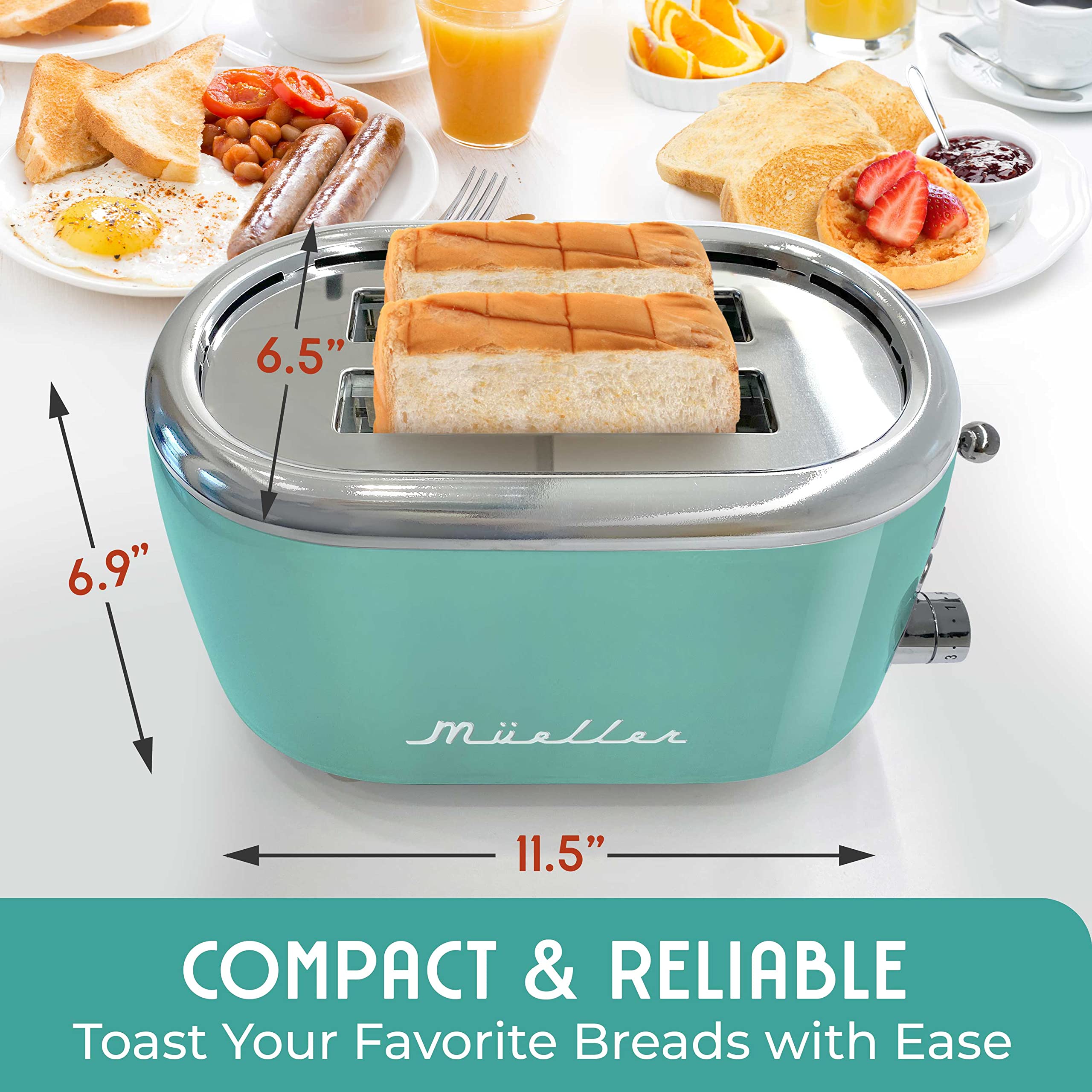 Acabado turquesa brillante de Mueller Home añade color a tu cocina.