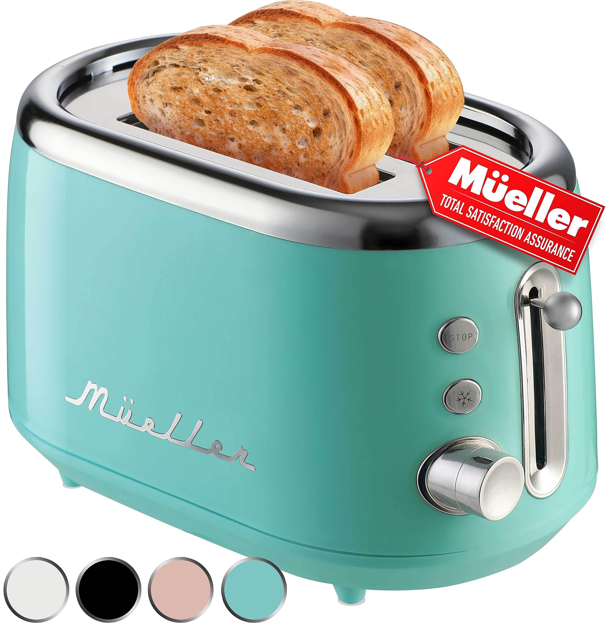 Tostadora Mueller Retro 2 Rebanadas turquesa para desayunos rápidos y uniformes.
