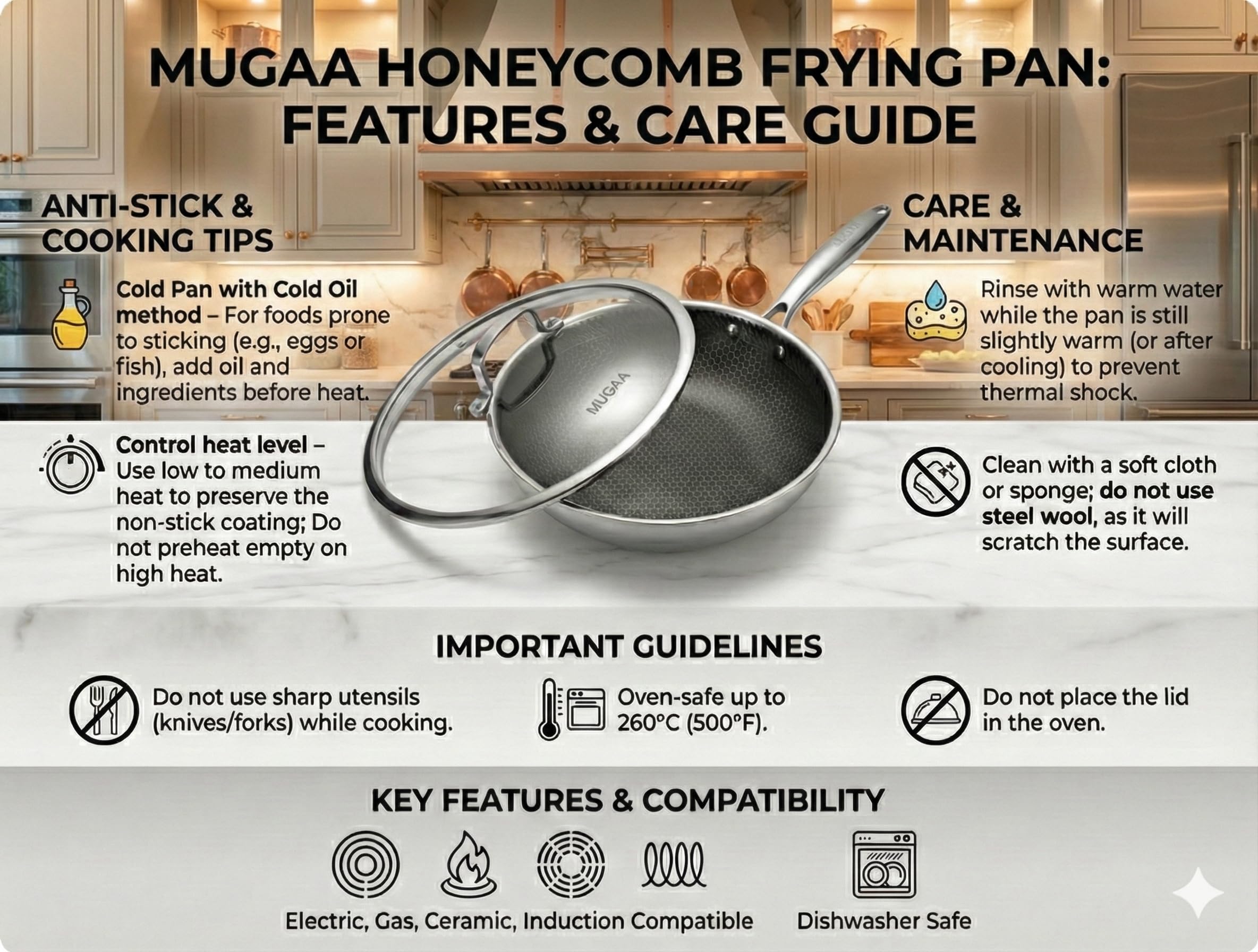 Sartén Mugaa apta para horno hasta 260°C para transición al horneado