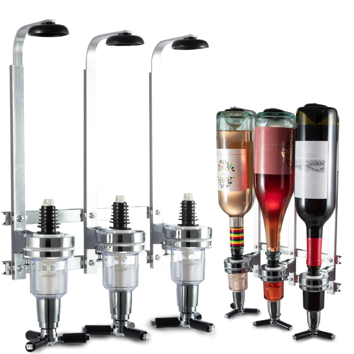 MUGLIO dispensador de licor de pared con tres botellas, ideal para barra en casa.