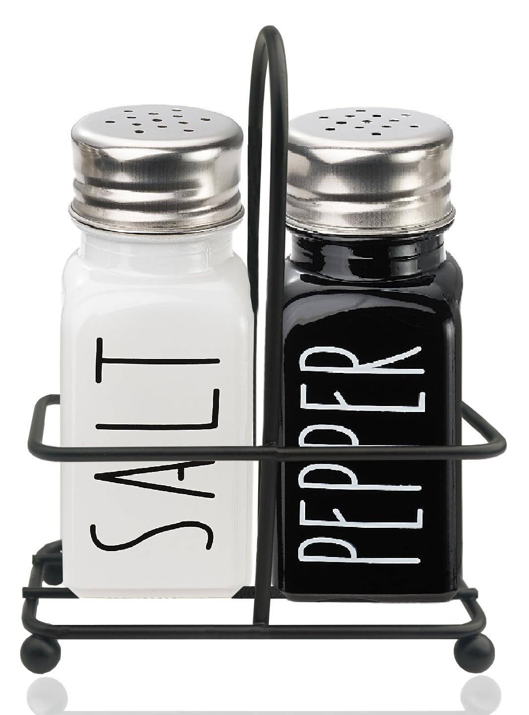 MuieorVue sal y pimienta en cristal negro y blanco con tapa inox, práctico para mesa.