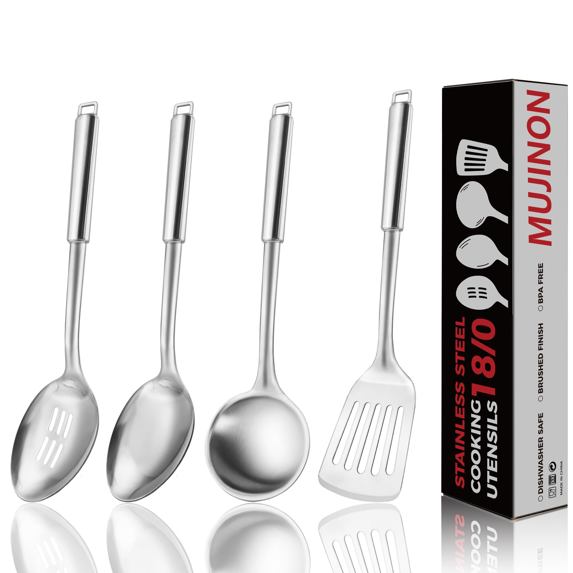 MUJINON cuchara ranurada con mango ergonómico para drenar y servir fácilmente.