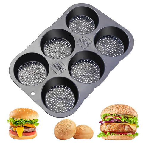 MUJUZE molde para hamburguesas de 6 cavidades en silicona, horneado uniforme.
