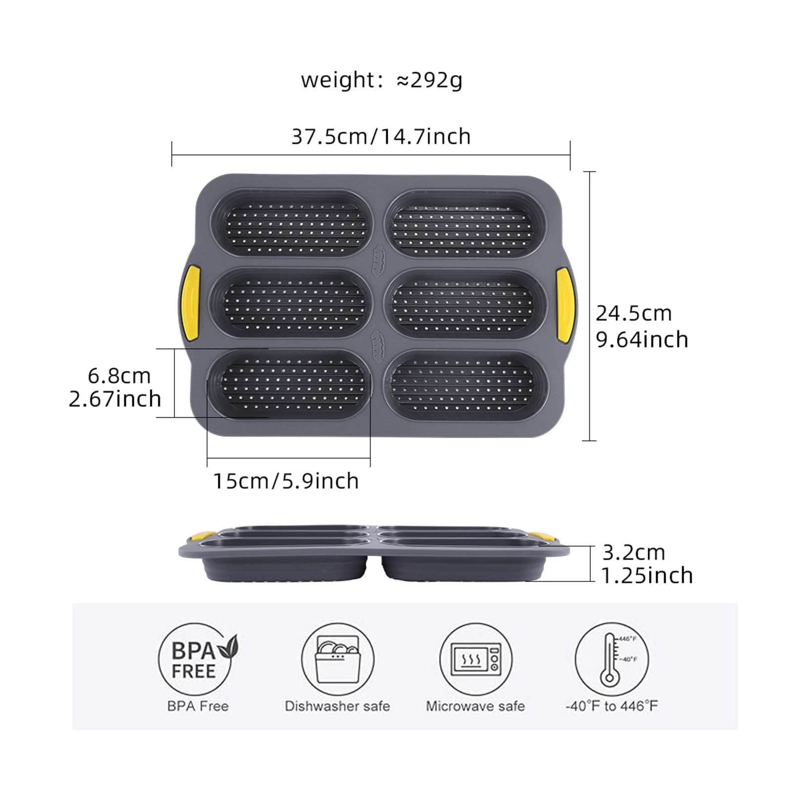 MUJUZE pan silicona bollos perro caliente, fácil desmoldeo y limpieza.