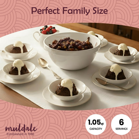 Pudín cerámico blanco Muldale 1 litro, porcelana de alta calidad para mesa.