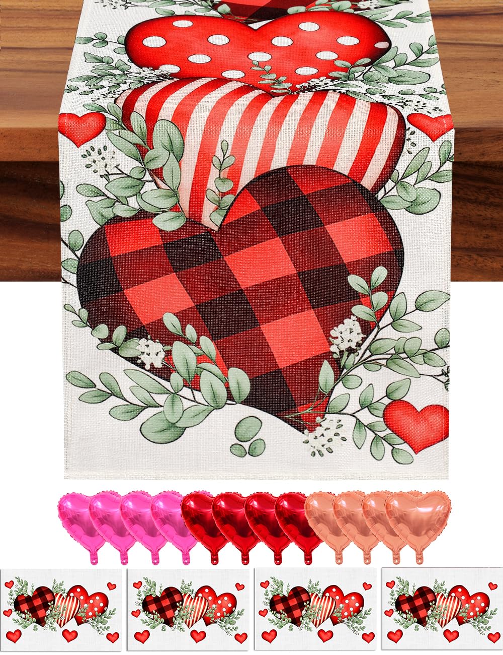 Camino de mesa San Valentín de multiwins con corazones para decorar la mesa