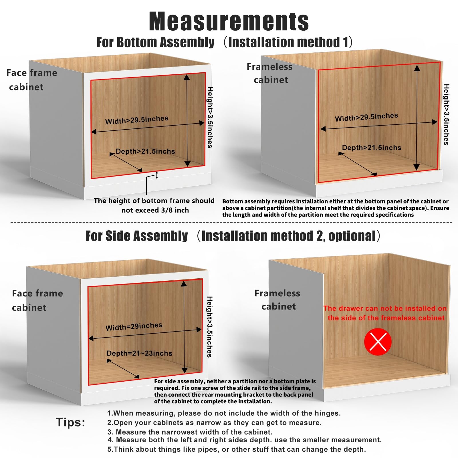 Mulush cajón deslizante de madera para cocina, dimensiones interiores útiles.