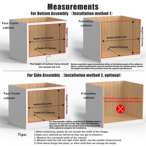 Mulush cajón deslizante de madera para cocina, dimensiones interiores útiles.