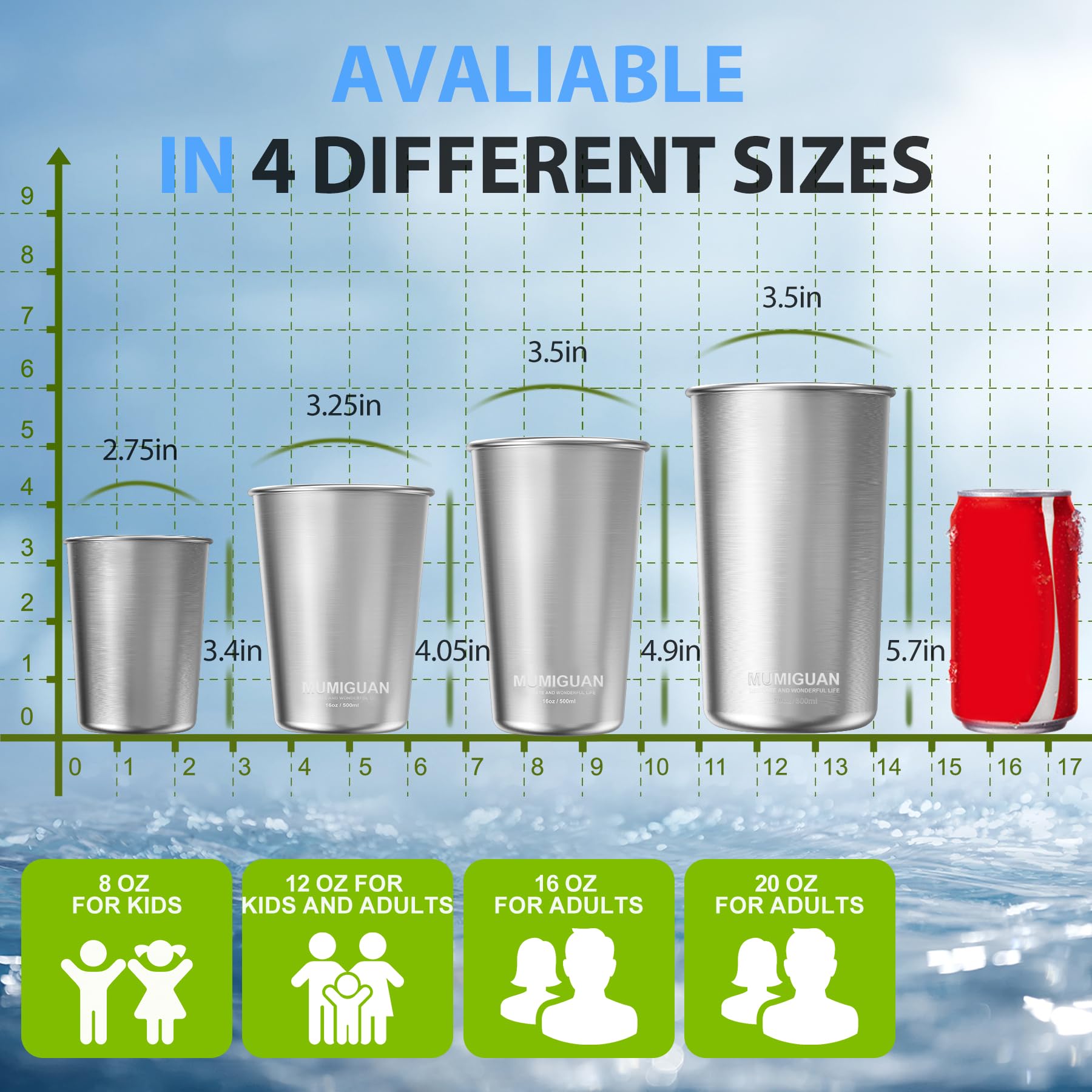 Vaso MUMIGUAN para diversas bebidas, desde agua hasta batidos.