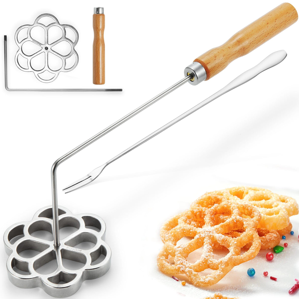MUMSUNG molde roseta para buñuelos de 4pulgadas con mango desmontable, fácil manejo.