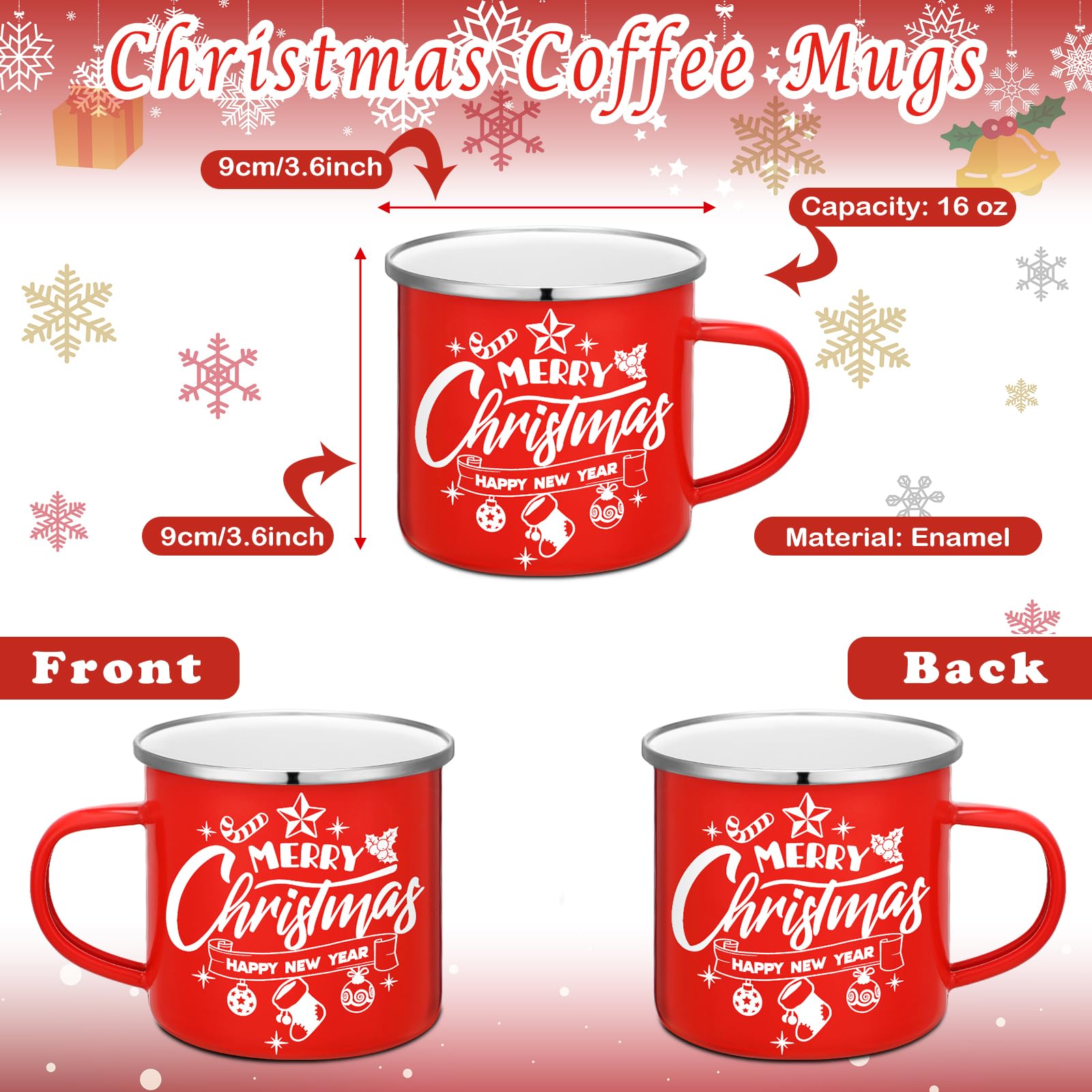 Taza Mumufy esmalte blanca y roja con diseño navideño para regalo