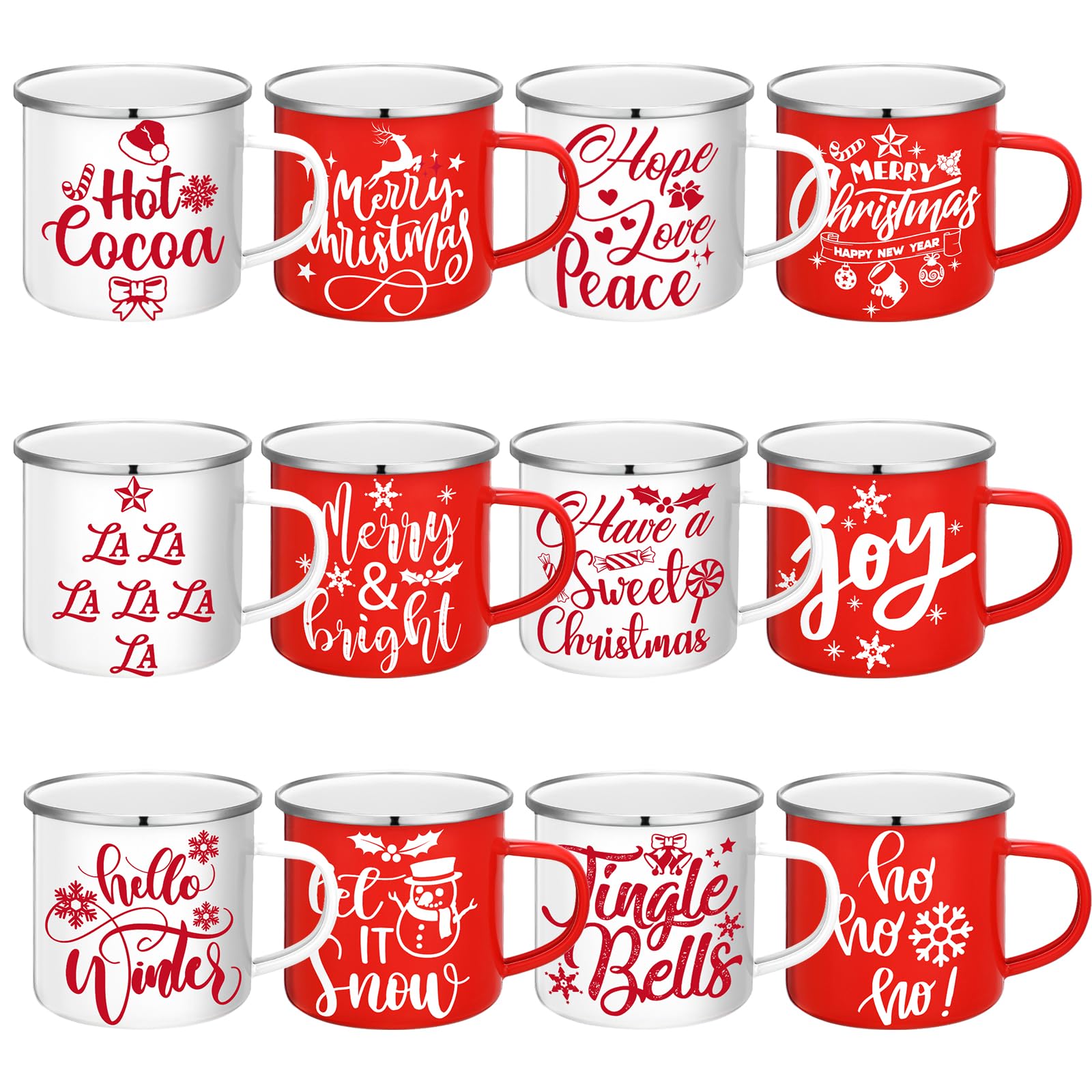 Taza Mumufy navidad en esmalte blanco y rojo con frases para tu café diario