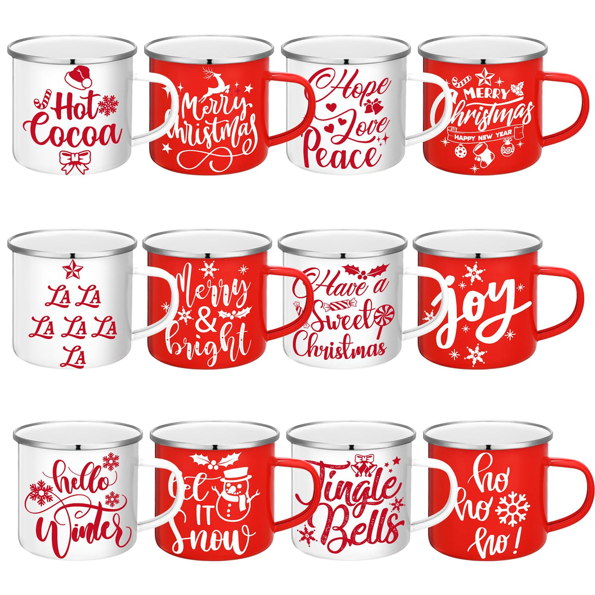 Taza Mumufy navidad en esmalte blanco y rojo con frases para tu café diario