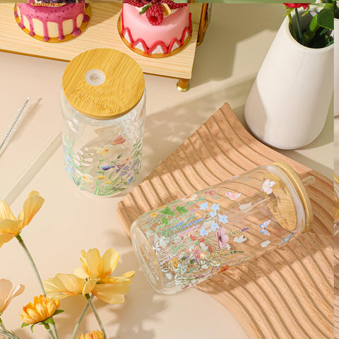 Vaso Mumufy de cristal claro y tapa de bambú, diseño duradero.