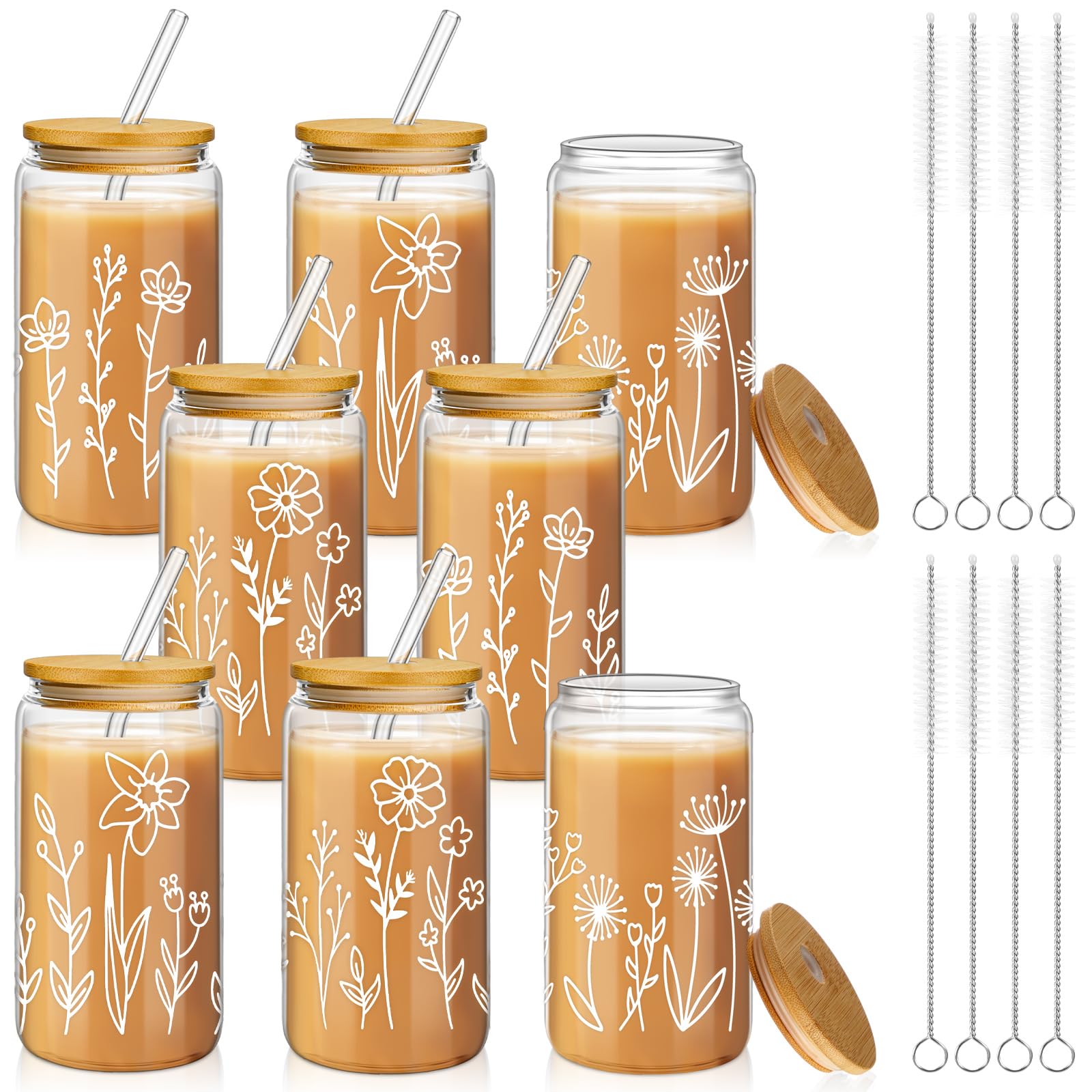 Vaso Mumufy bohemio floral 16oz, ideal para bebidas frías o calientes.