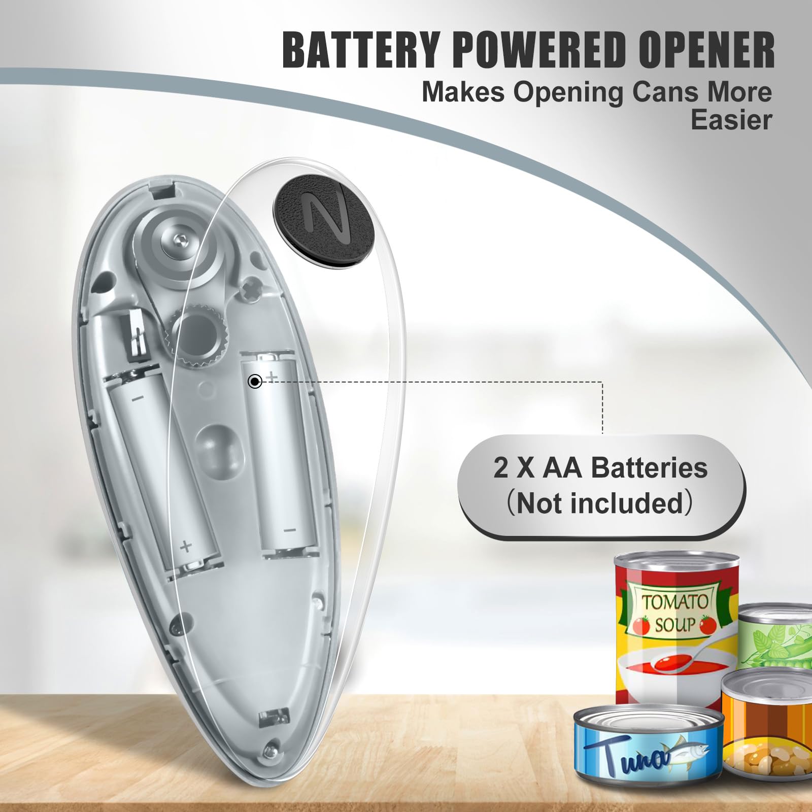 MunyGlow abrelatas 360 grados facilita abrir latas de cualquier tamaño.