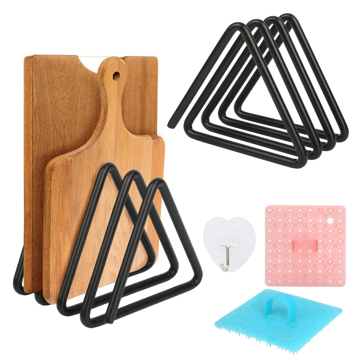 Muomdid organizador triangular para tablas en negro, optimiza espacio.