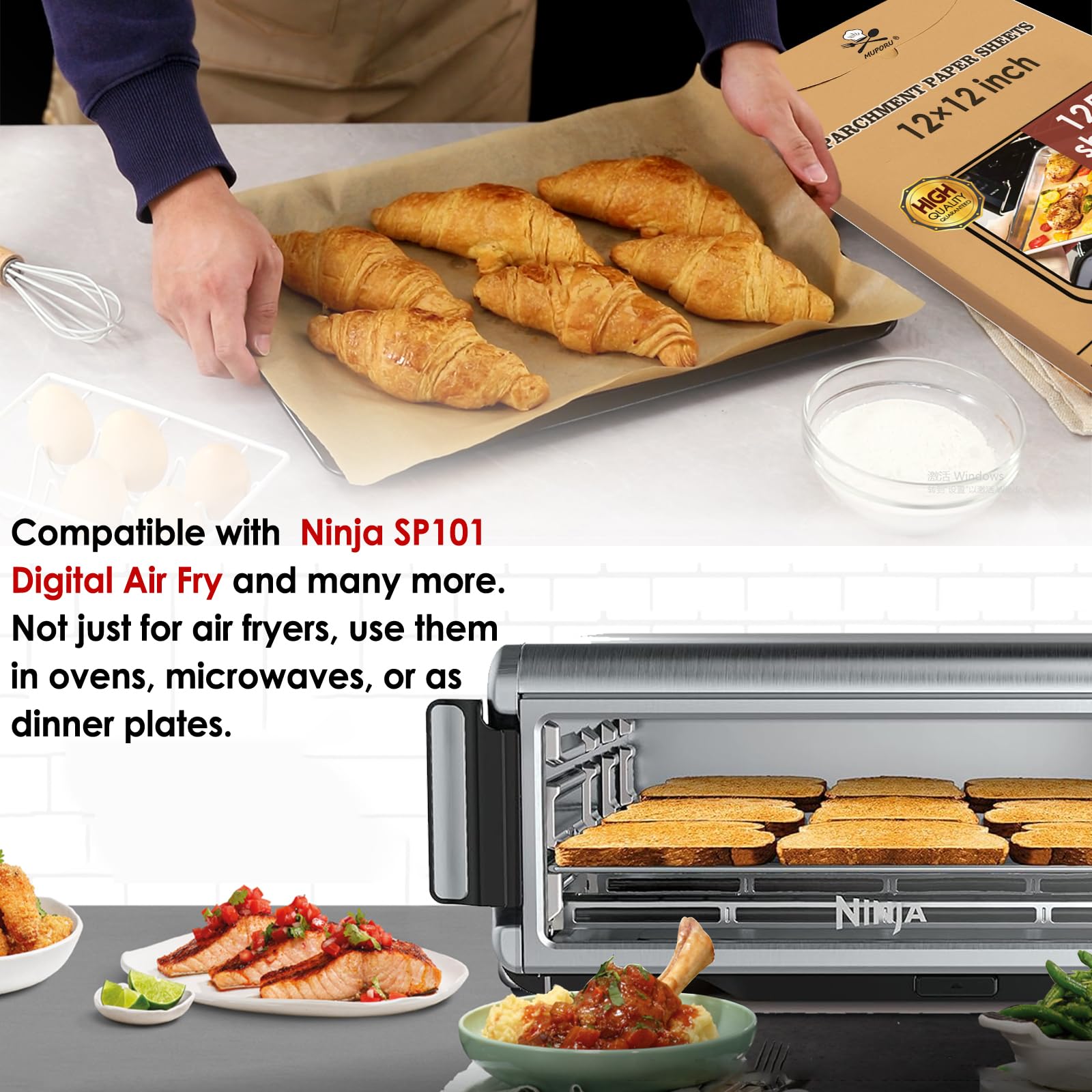 MUPORU Ninja Flip pergamino 12x12 para horno, compatible con Ninja SP151 SP351
