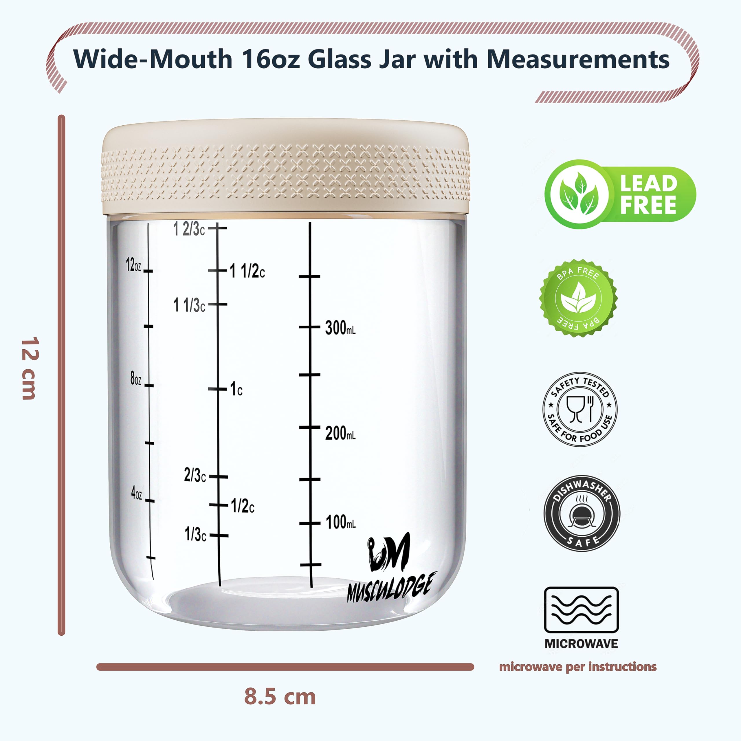 MUSCULODGE frasco para yogur con tapa hermética, práctico para porciones semanales.