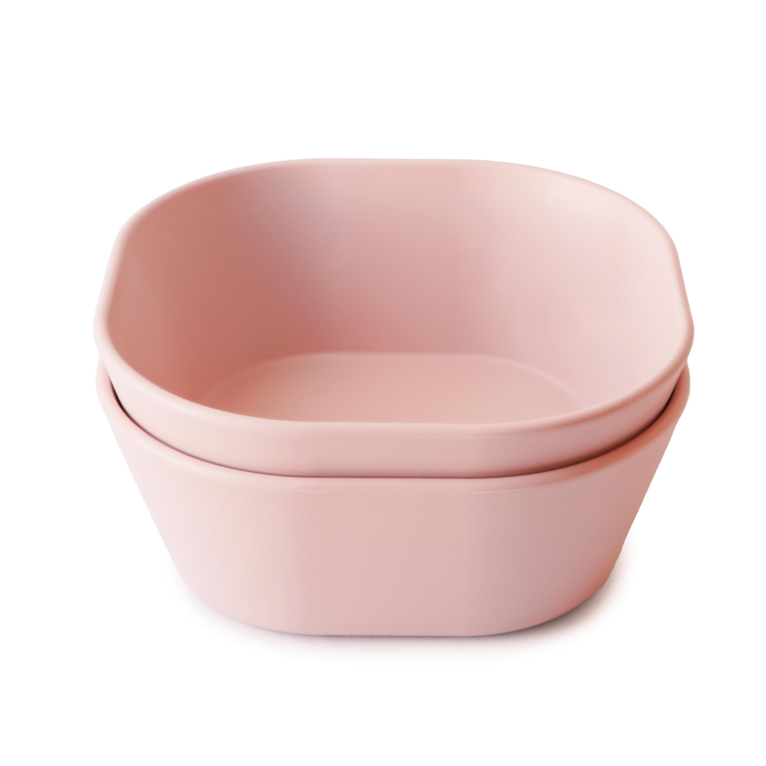Mushie cuencos cuadrados para niños en blush, diseño estable para comer.