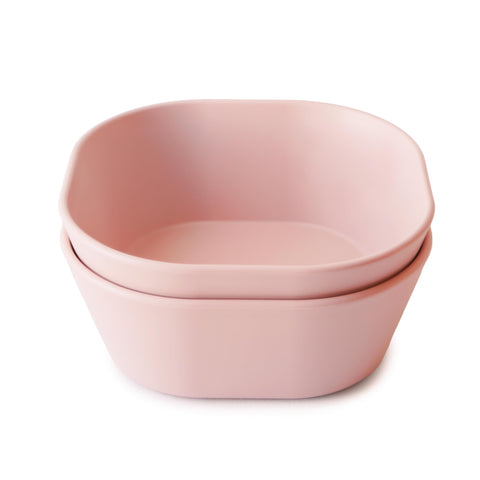 Mushie cuencos cuadrados para niños en blush, diseño estable para comer.