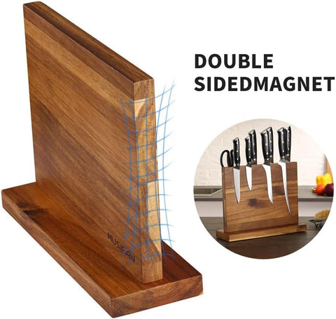 Musifan bloque magnético, detalle de madera de acacia, textura cálida y duradera.