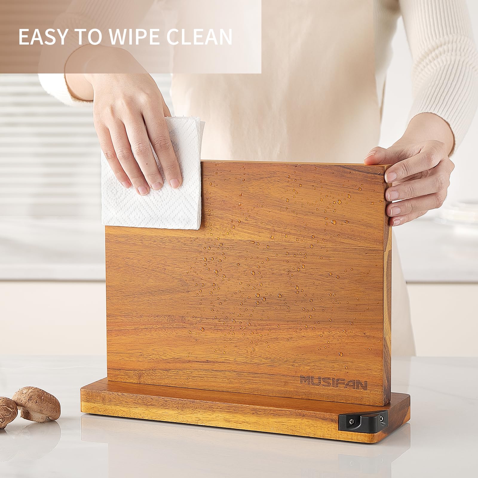 Musifan bloque magnético, base de madera sólida para cocina limpia.
