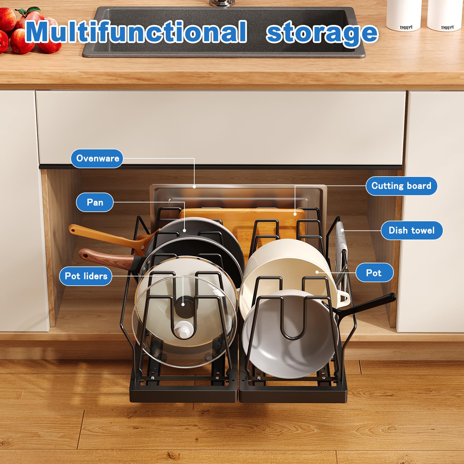 Mustorn barandilla ajustable para tapas, seguridad y estabilidad al usar sartenes.
